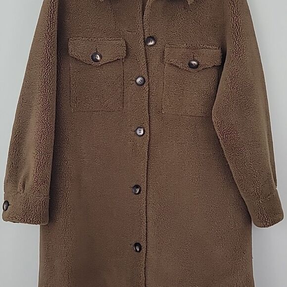 Rebecca Minkoff Brown Faux Shearling Button Down Long Overcoat w/Pockets Size XL - Picture 5 of 15